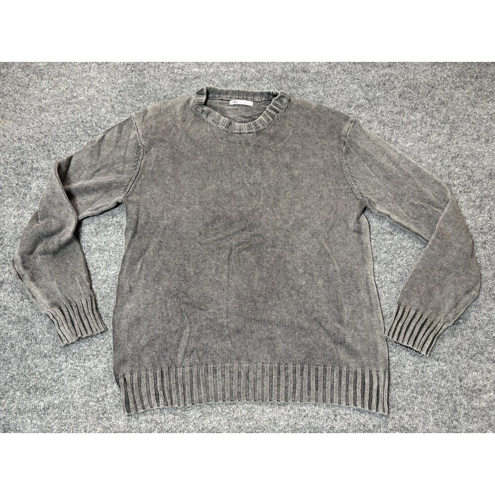 Zara Sweater Mens S Gray 100% Cotton Tight Knit Crew Neck Pullover Casual